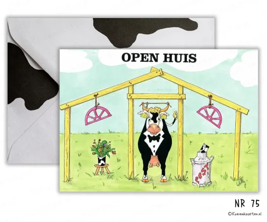 open huis Nr 75 koeienkaart koe cartoon