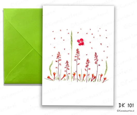 rode bloemen DK 101 met groene envelop wenskaarten koeienkaart