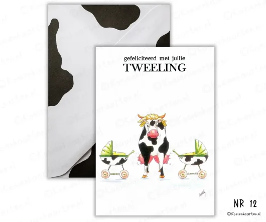 gefeliciteerd met jullie tweeling koeienkaart cartoon wenskaart