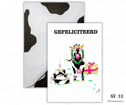 gefeliciteerd Nr 20 koeienkaart cartoon wenskaart koe