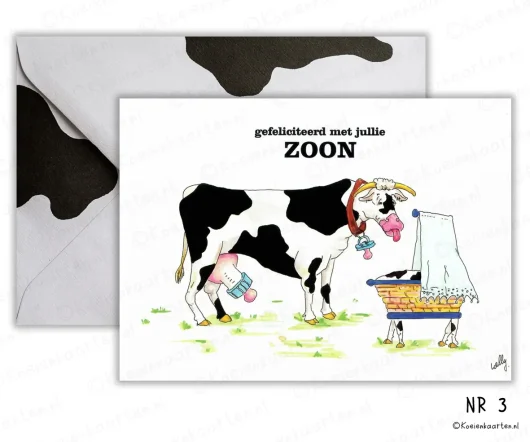 gefeliciteerd met jullie zoon Nr 3 koeienkaart cartoon
