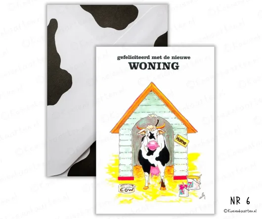 nieuwe woning Nr 6 gefeliciteerd koeienkaart